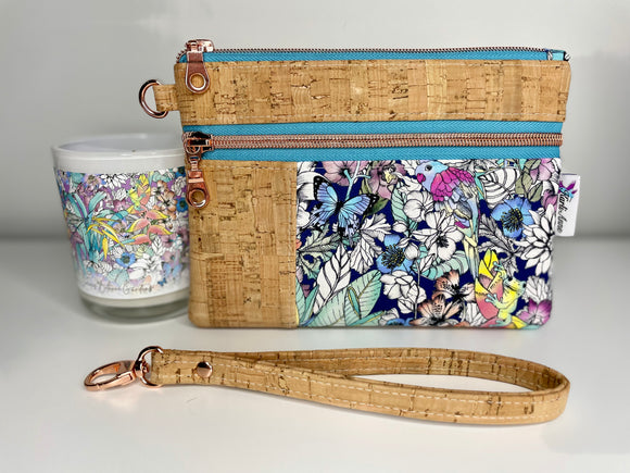 Botanica Double Zip Cork Clutch & Wrist Strap